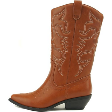 Women's Embroidered Cowboy Ankle Boots - Pointed Toe & Medium Heel