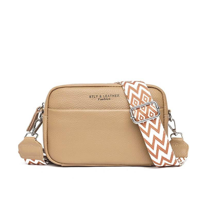Women's Crossbody Bag - Boxy with Wide Patterned Strap