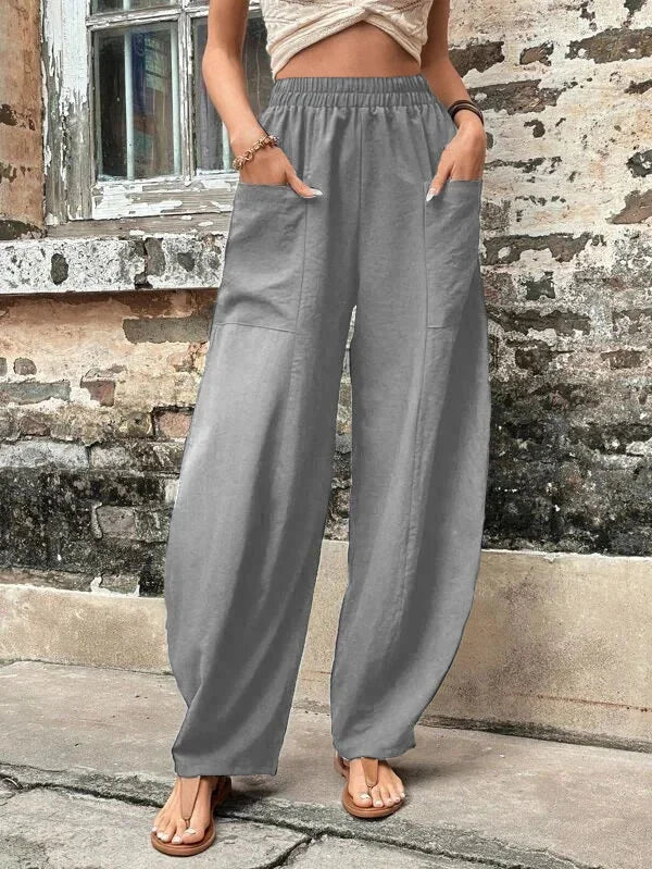 Women's Wide-Leg Trousers - Relaxed Fit Breathable Elastic Waist