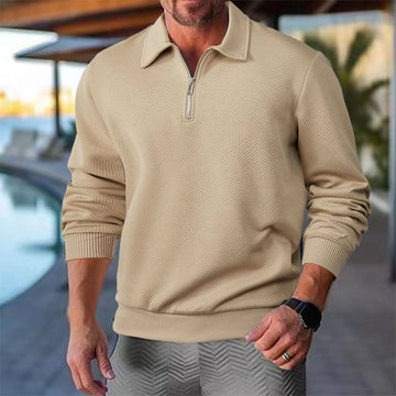 Men's Long Sleeve Polo Shirt - Quarter-Zip with Textured Pattern