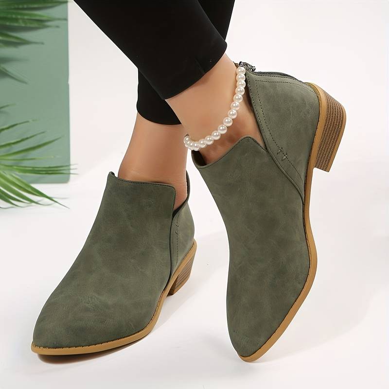 Women's Suede Ankle Boots - Low Heel & Pointed Toe