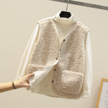 Women's Gilet - Shearling Style with Button Closure