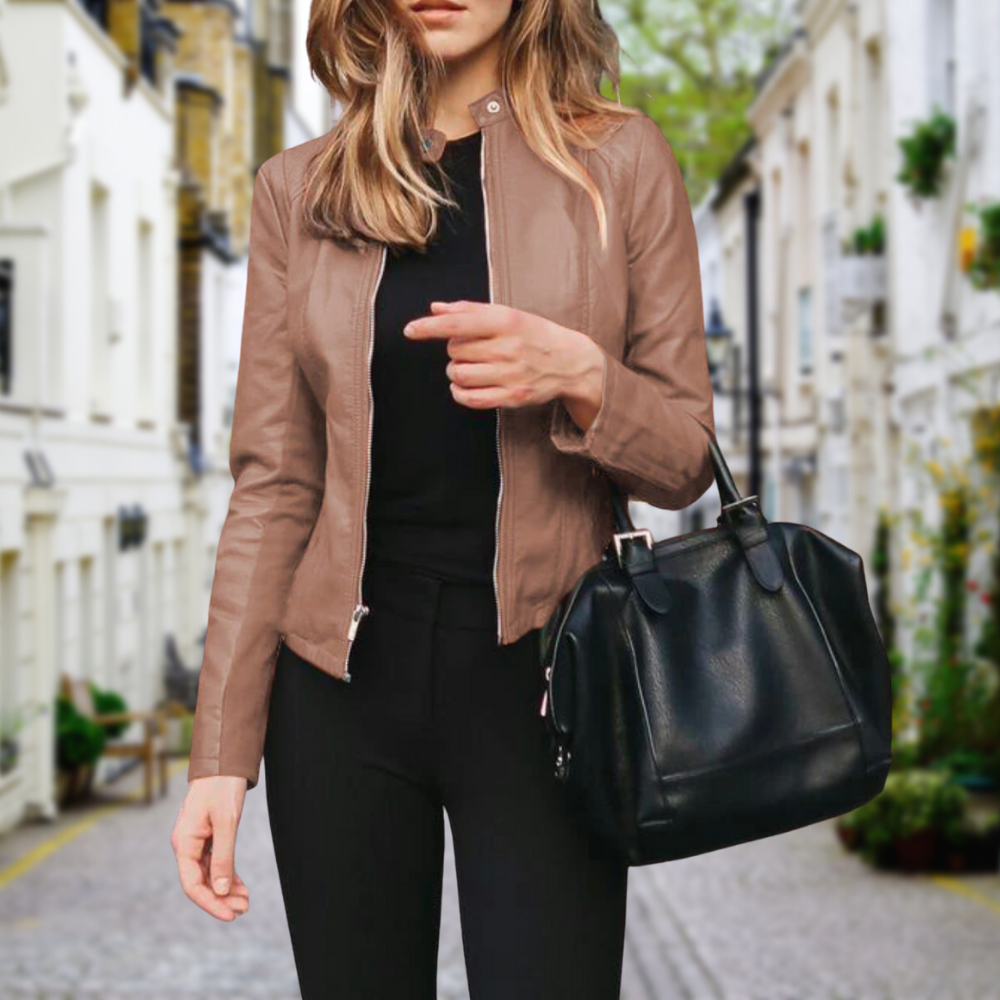 Women's Leather Jacket - Slim Fit with Stand-Up Collar