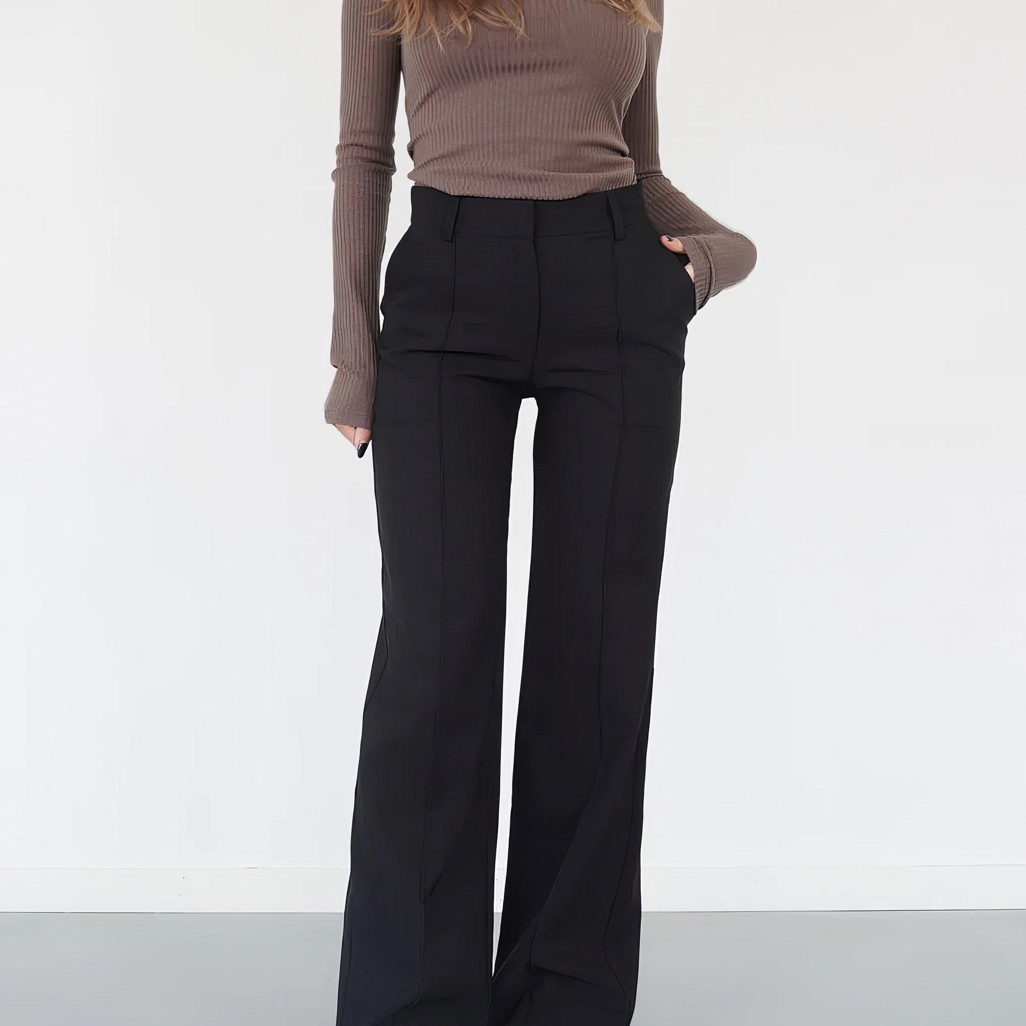 Women's Straight Leg Work Trousers - High-Waisted & Smart Casual