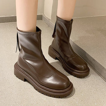 Women's Ankle Boots - Chunky Sole with Slip-On Design
