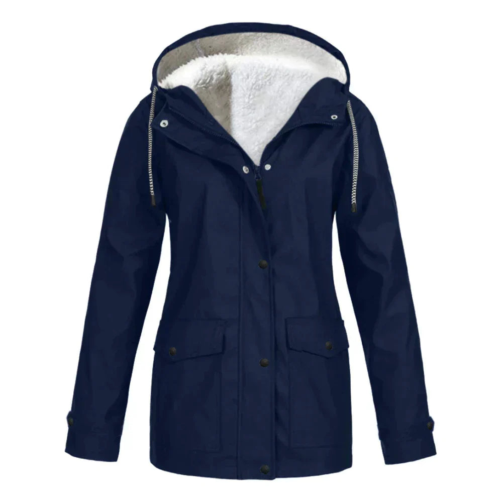Women's Waterproof Hooded Jacket - Warm Lining Design
