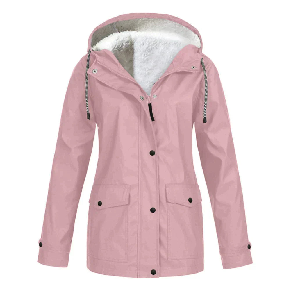 Women's Waterproof Hooded Jacket - Warm Lining Design