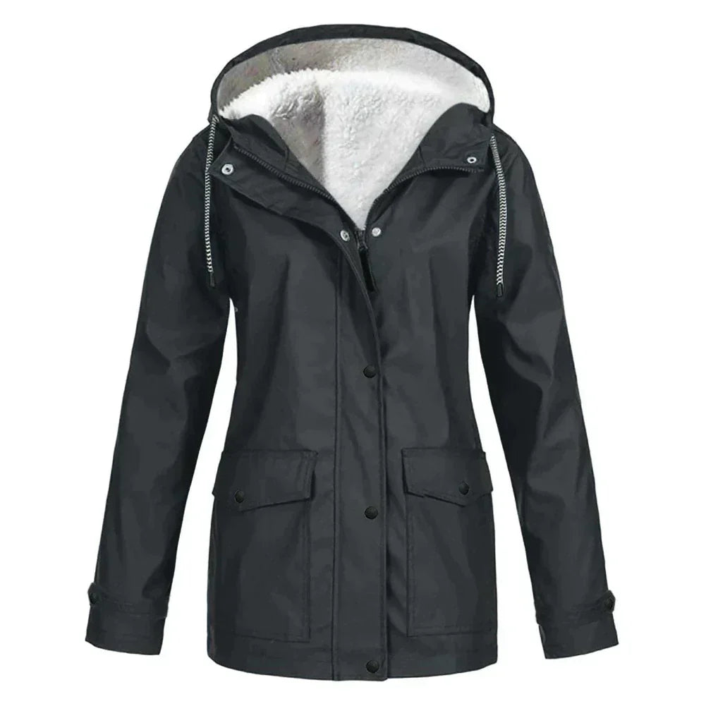 Women's Waterproof Hooded Jacket - Warm Lining Design