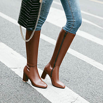 Elegant Leather Knee-High Heeled Boots for Women