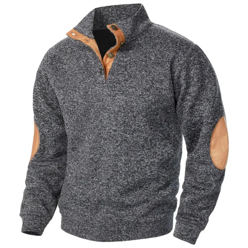 Men's Button Neck Jumper - Pullover Style with Elbow Patches