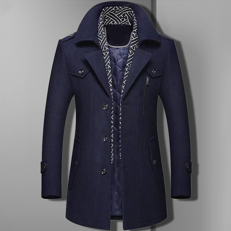 Men's Coat - Notched Lapel with Button Closure