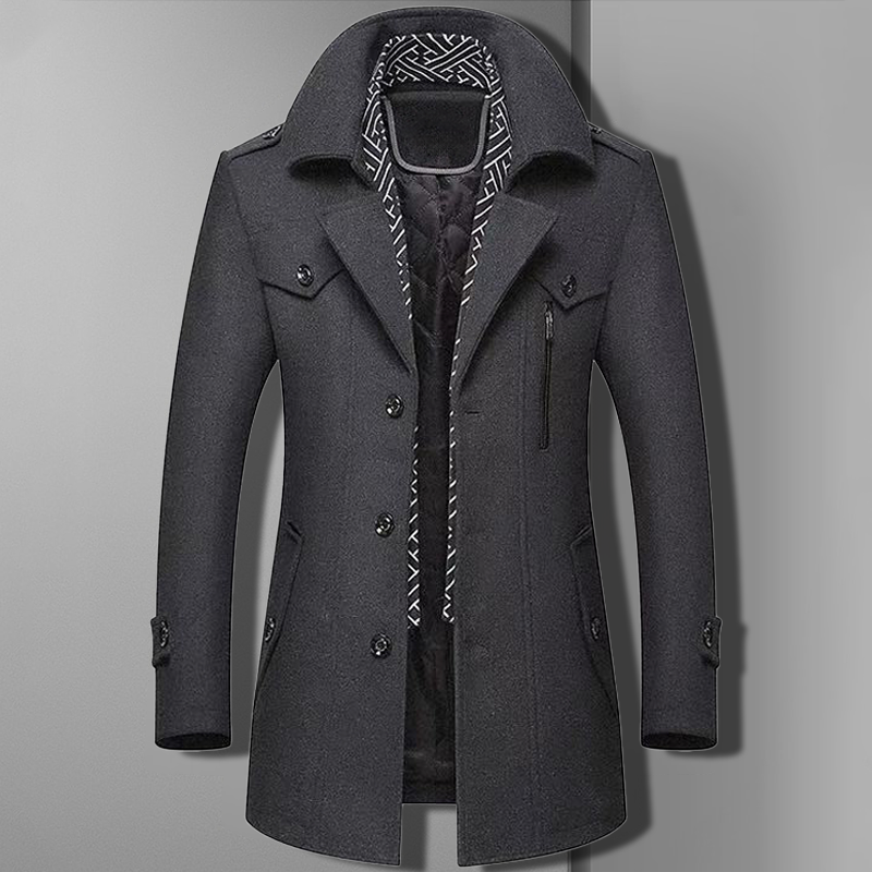 Men's Coat - Notched Lapel with Button Closure