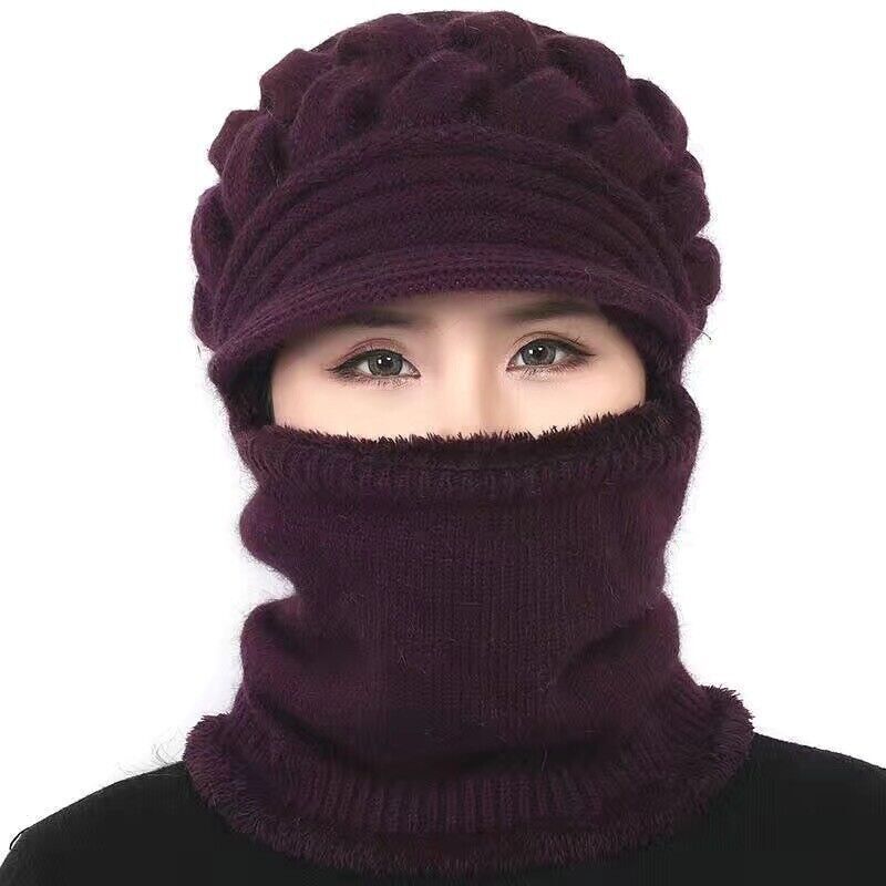 Women's Knitted Beanie - Visor & Balaclava with Scarf