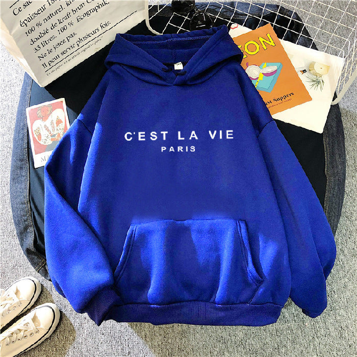 Women's Loose Fit Hoodie - 'C'est La Vie' Graphic & Kangaroo Pocket