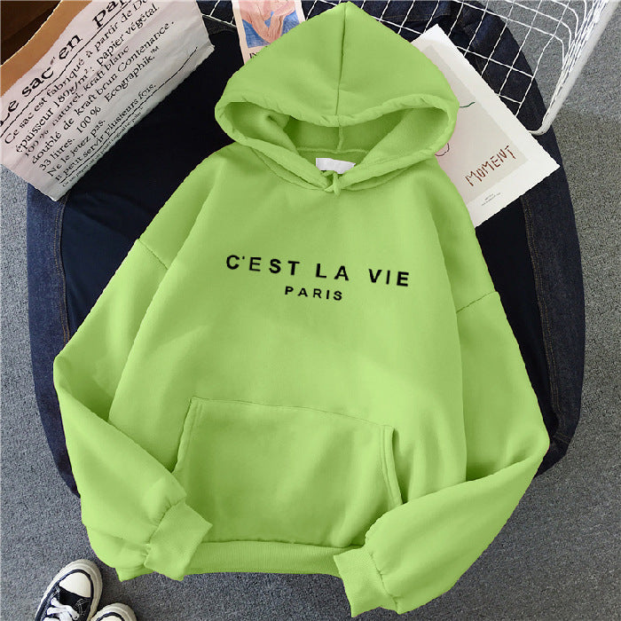 Women's Loose Fit Hoodie - 'C'est La Vie' Graphic & Kangaroo Pocket
