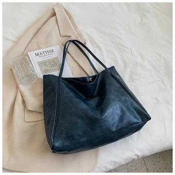 Women's Retro Leather Shoulder Tote Bag - Striking Colour Spacious Sophisticated