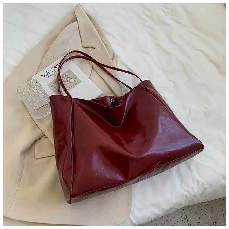 Women's Retro Leather Shoulder Tote Bag - Striking Colour Spacious Sophisticated