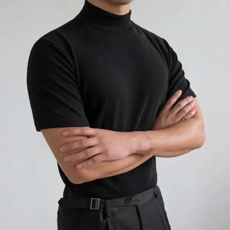 Men's Mock Neck T-Shirt - Short Sleeve with Slim Fit