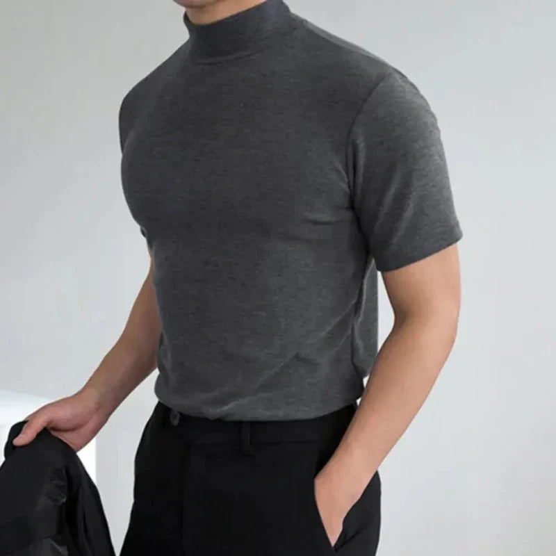 Men's Mock Neck T-Shirt - Short Sleeve with Slim Fit