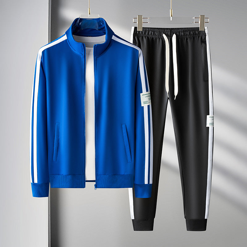 Men's Striped Tracksuit - Comfortable Zip-Up Front