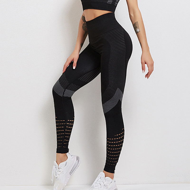 Women's Sports Leggings - High Waist with Mesh Panels