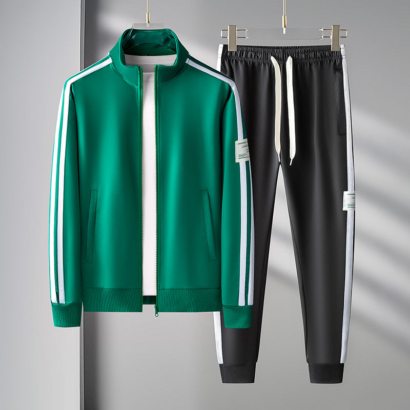 Men's Striped Tracksuit - Comfortable Zip-Up Front