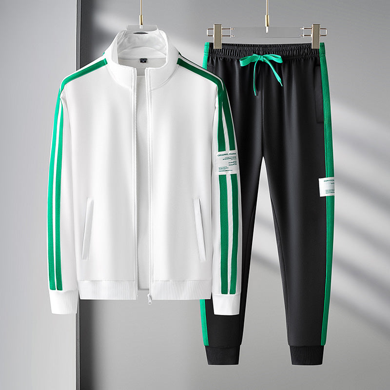 Men's Striped Tracksuit - Comfortable Zip-Up Front