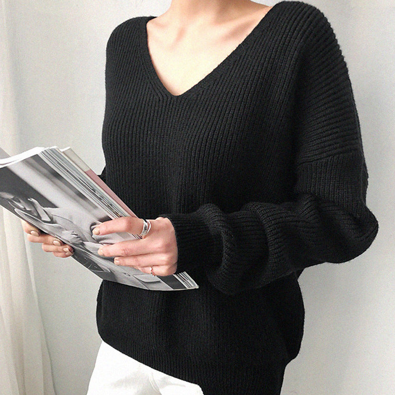 Women's V-Neck Knit Jumper- Stylish Ribbed Design