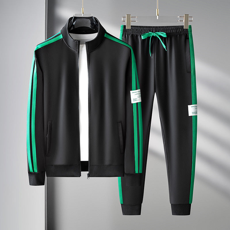 Men's Striped Tracksuit - Comfortable Zip-Up Front