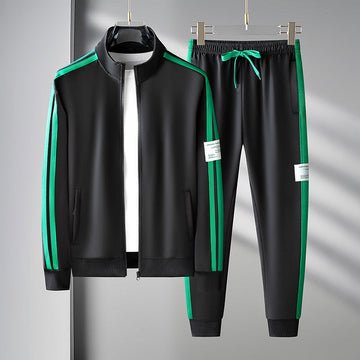 Men's Striped Tracksuit - Comfortable Zip-Up Front