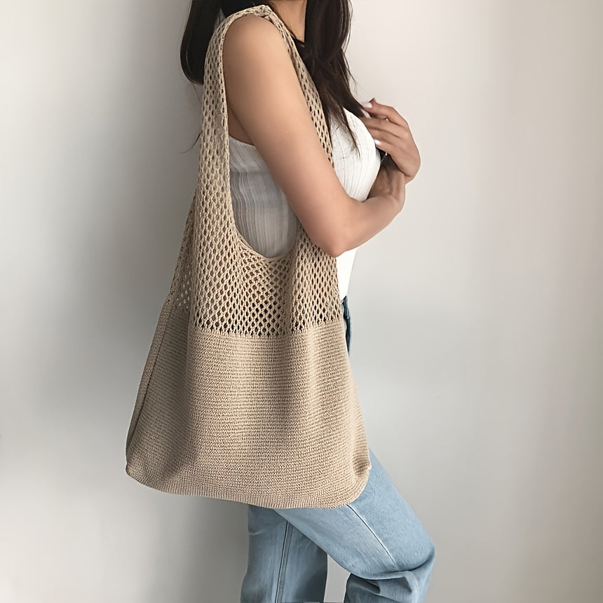 Women's Chic Boho Crocheted Beach Tote Bag - Versatile Summer Style