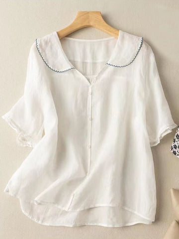 Elegant Short Sleeve Button-Up Blouse for Women