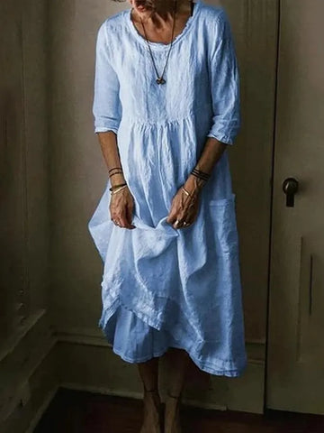 Loose Fit Linen Midi Dress for Women
