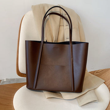 Women's Leather Top Handle Tote Bag - Simple Chic Large Capacity