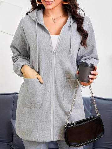 Jenny - Light Gray Hoodie with Drawstring and Pockets for Women