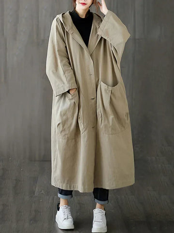Women's Longline Coat - With Hood and Patch Pockets