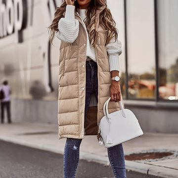 Women's Long Padded Vest - Hooded & Sleeveless
