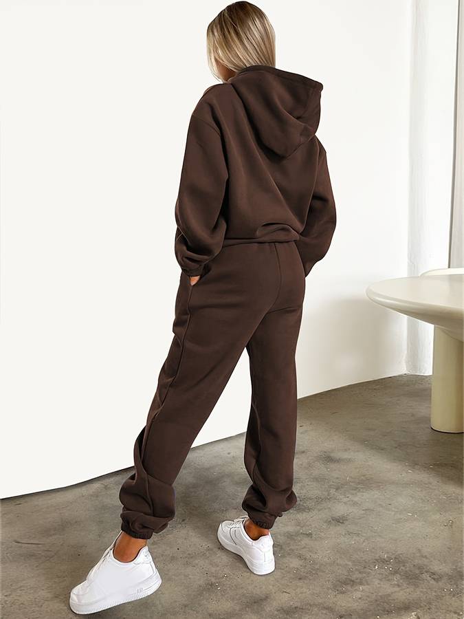 Women's Hoodie and Jogger Set - Drawstring Waist