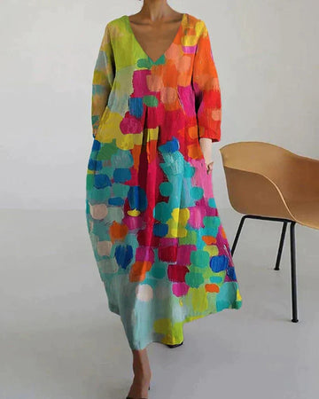 Vibrant Printed V-Neck Dress for Women | Clara