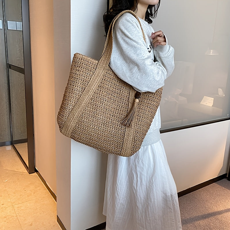 Women's Woven Beach Tote Bag - Versatile Summer Style