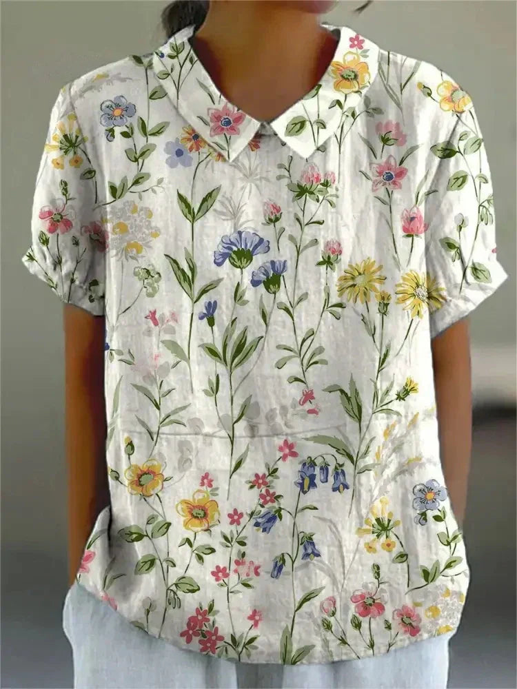 Elegant Floral Short Sleeve Blouse for Women