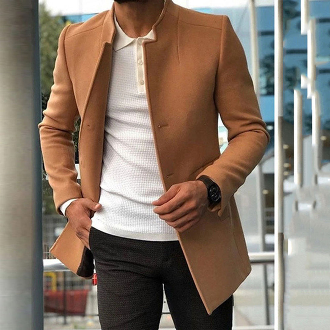 Men's Coat - Band Collar with Structured Front