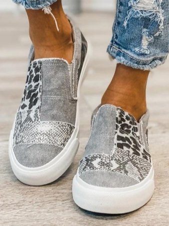 Casual Animal Print Canvas Slip-On Sneakers for Women