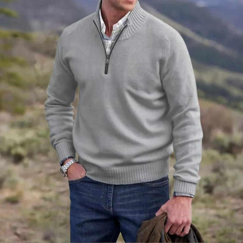 Men's Jumper - Quarter-Zip with Ribbed Cuffs