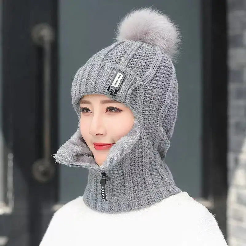 Women's Pom-Pom Beanie - with Neck Warmer
