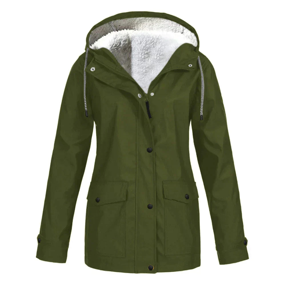 Women's Waterproof Hooded Jacket - Warm Lining Design