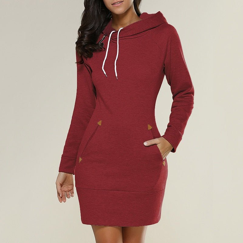 Women's Jumper Dress - Drawstring Hood with Pockets