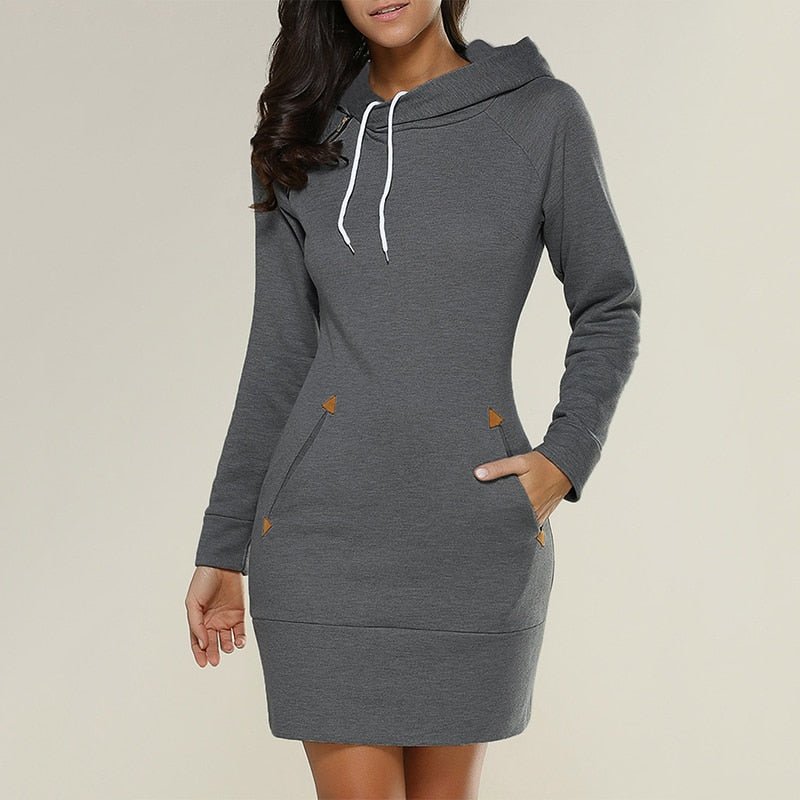 Women's Jumper Dress - Drawstring Hood with Pockets