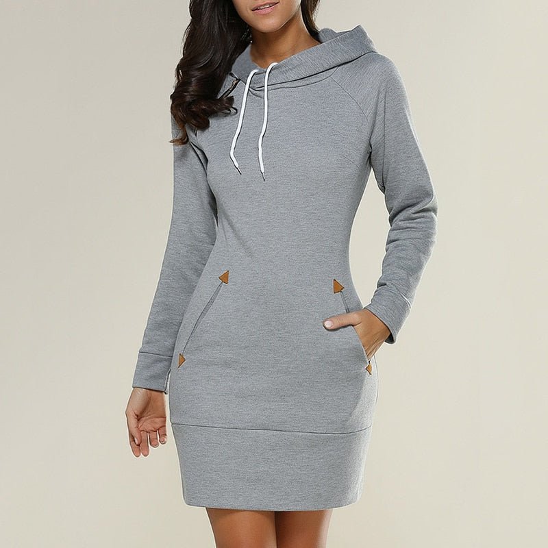 Women's Jumper Dress - Drawstring Hood with Pockets