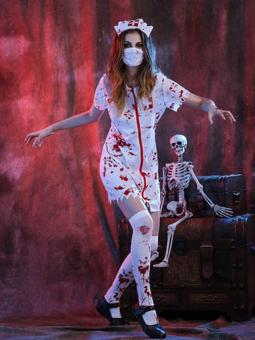 Women's Bloody Nurse Halloween Costume Dress - Stylish Zombie